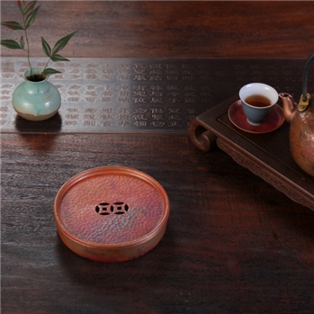 铜器时代纯手工紫铜茶盘家用煮茶泡茶圆形干泡台